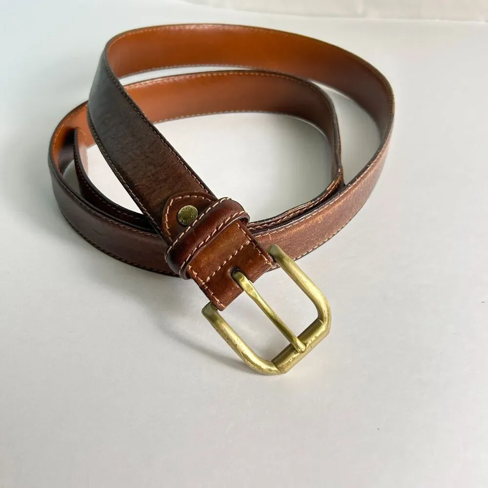 The Bridge Men's Brown Leather Vintage Luxury Italian Brass Buckle Belt Size 44